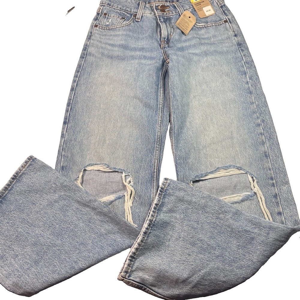 Levi's Superlow Loose Jeans NWT Women's 25x32 Distressed Ripped Knees Light Wash